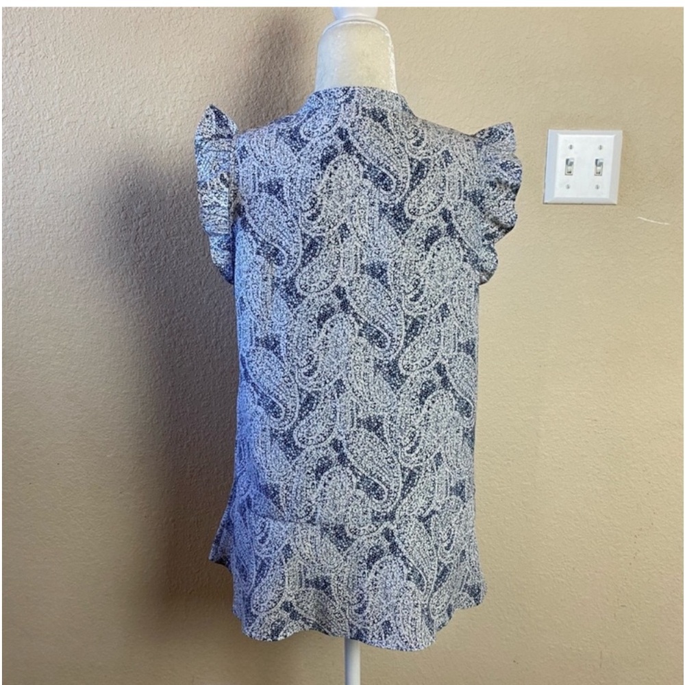 Michael Kors Blue & White Lace Up Front Ruffle Sleeve Blouse Size Medium - Picture 7 of 13